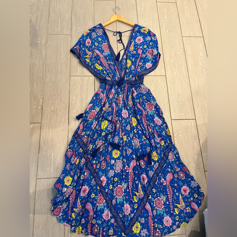 R. Vivomos Deepv Blue Floral Boho Maxi Dress - Picture 5 of 12
